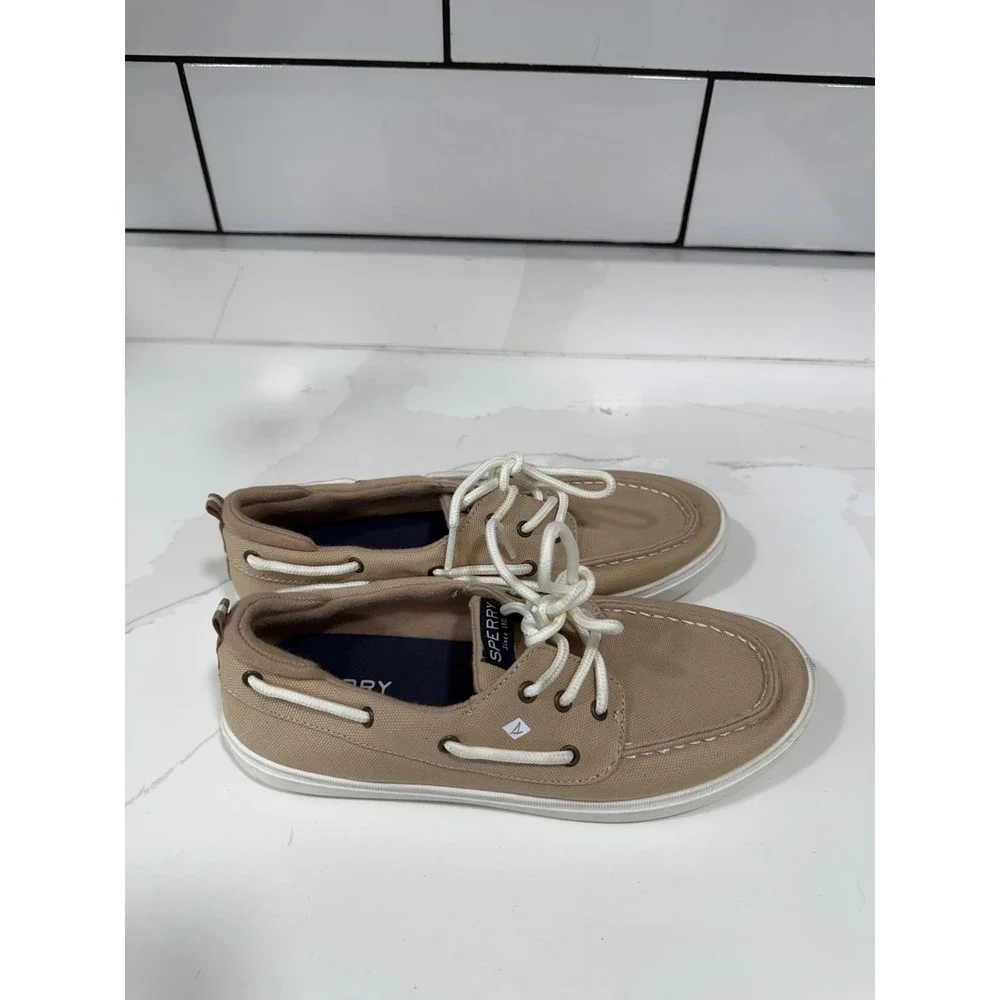 Sperry Top-Sider Washable Tan Canvas Boat Shoes Mens 5M Womens 6.5 Memory Foam